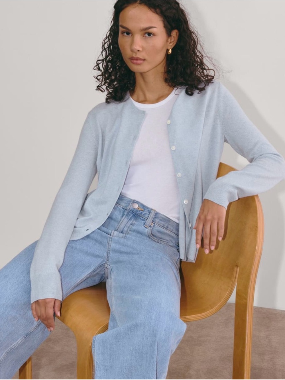 Everlane The Cashmere Cardigan Light Blue XL - Picture 2 of 8